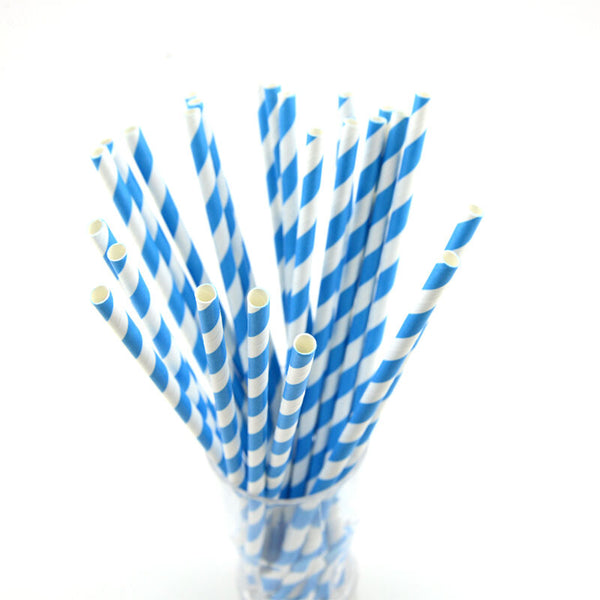 100x Colourful Paper Drinking Straws Straw FOIL Metallic Striped Party Wedding