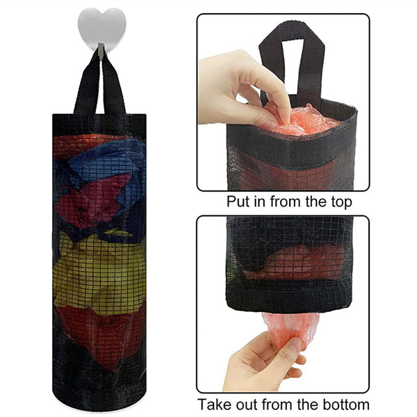 1/2PCS Plastic Bag Holder Dispenser Mesh Storage Garbage Bags Organizer Hanging - Lets Party