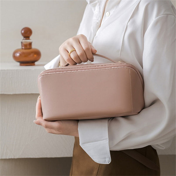 Large Capacity Travel Cosmetic Bag Makeup Brushes Slots Dividers Organizer Pouch