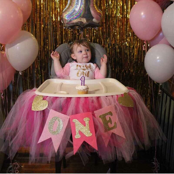 Gold Glitter One Year Old 1st Birthday Banner Flag Baby 1st Birthday Decorations