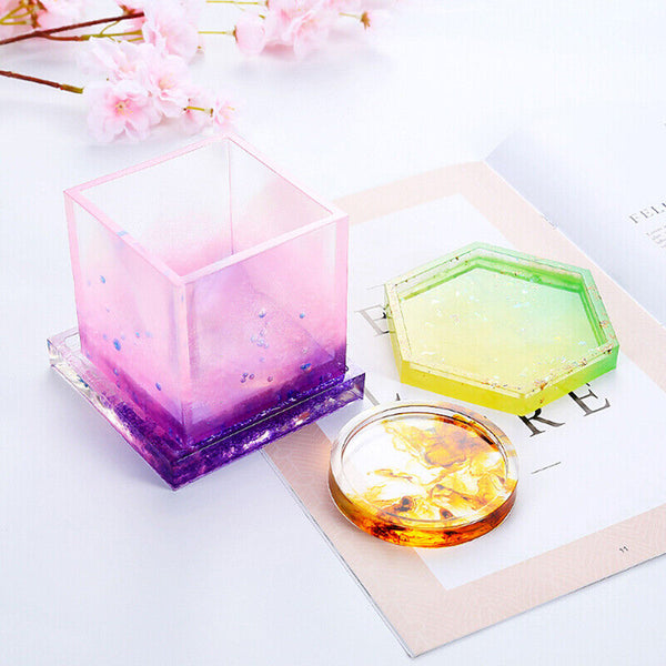 Coaster Cup Mat Mold Round Square Silicone Mould DIY Epoxy Resin Casting Tool AU - Lets Party