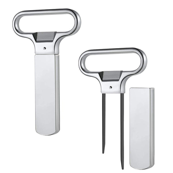 Wine Bottle Opener Cork Two-Prong Puller Damaged Cork Remover Chrome Sheath AU