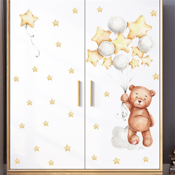 Cute Bear Wall Stickers with Balloons Kids Infant Baby Bedroom Playroom Decor - Lets Party
