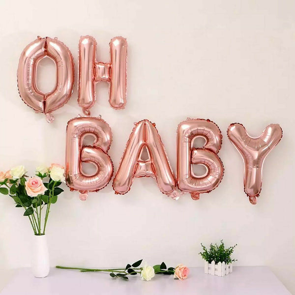 40cm OH BABY Rose Gold Foil Balloons With Ribbons For Baby Shower Brthday Party