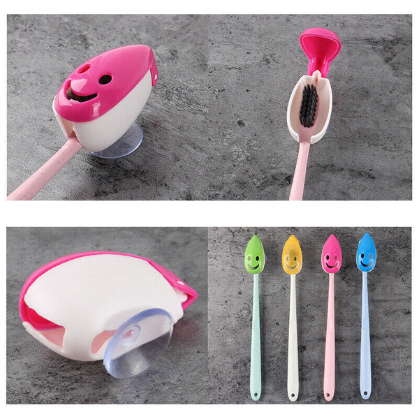 4PCS Toothbrush Cover Rack Holder Gripping Smile Face Suction Stand Mount Wall