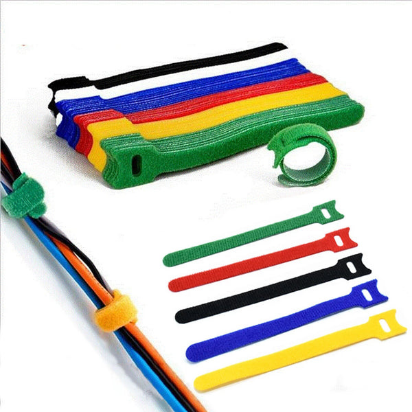 120X Mix Hook and Loop Cable Ties Reusable Magic Cords Organiser Strap Tidy Grip