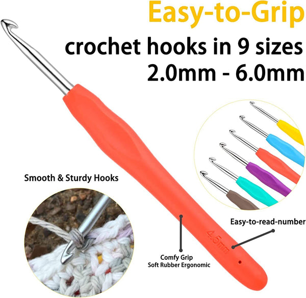 9Pcs Crochet Hooks Kit Sewing Tools Yarn Knitting Needles Soft Grip Set 2-6mm AU