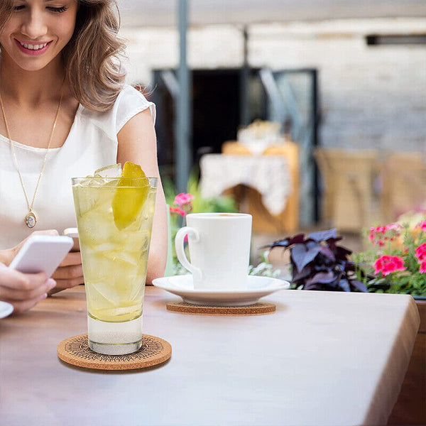 12PCS Cup Coasters Coffee Pad With Rack Nordic Mandala Round Cork Coaster New AU