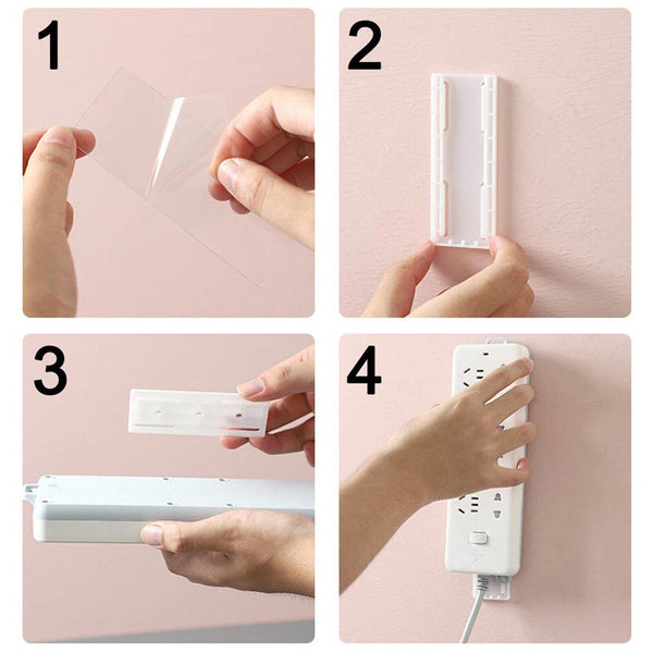 2x Socket Holder Plug Fixer Wall-Mounted Power Strip Holders Sticker Punch-free