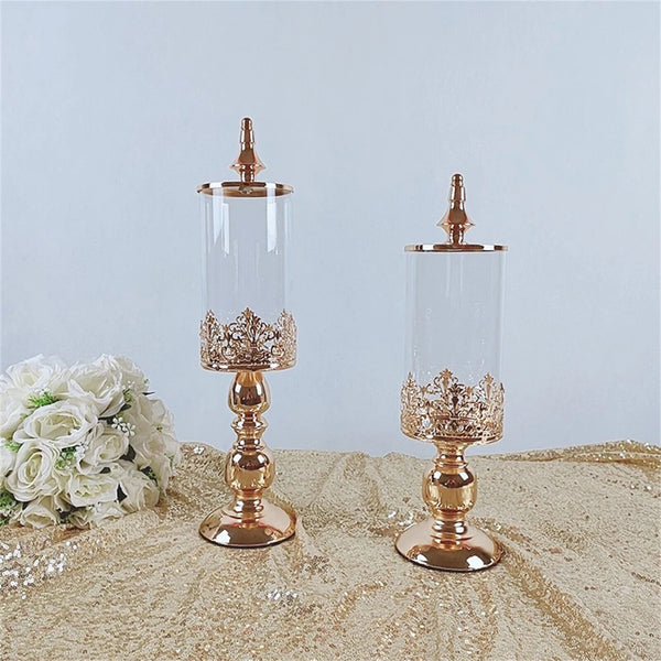 40/46cm Wedding Gold Candy Jar Dessert Table Decor Covered Biscuit Glass Storage