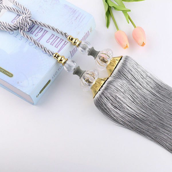 Pair Of Curtain Holdbacks Rope Tie Backs Tassel Tiebacks Crystal Pearl Ball Home