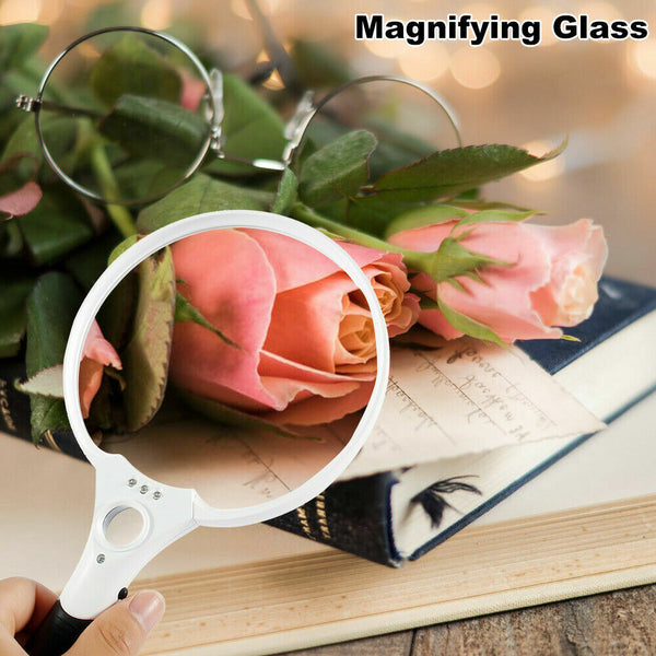 Extra Large Handheld Reading Magnifier 25X Magnifying Glass With 3 LED Lights 2X