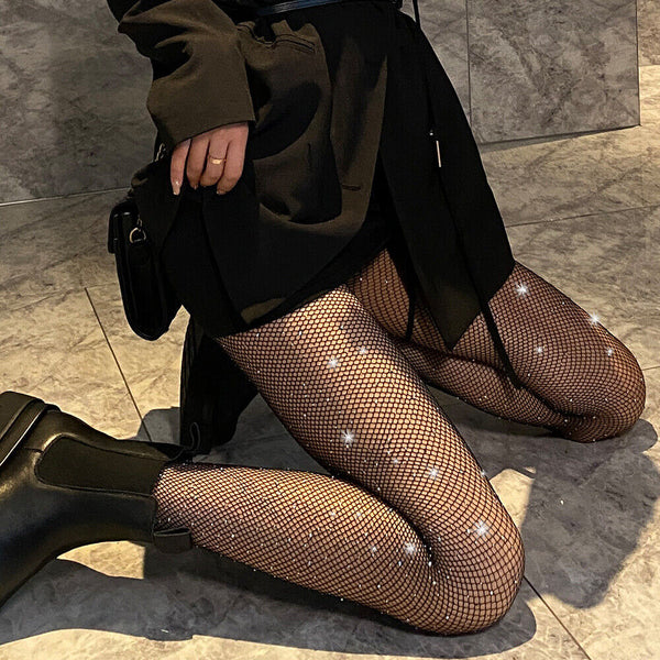 Women Sexy Crystal Rhinestone Fishnet Net Mesh Socks Stockings Tights Pantyhose
