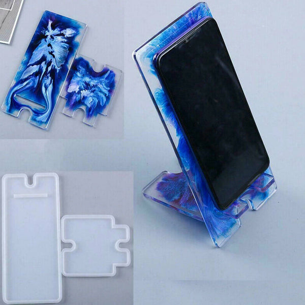 2pcs Silicone Mobile Phone Stand Mould Holder Craft Casting Mold Resin Epoxy DIY - Lets Party