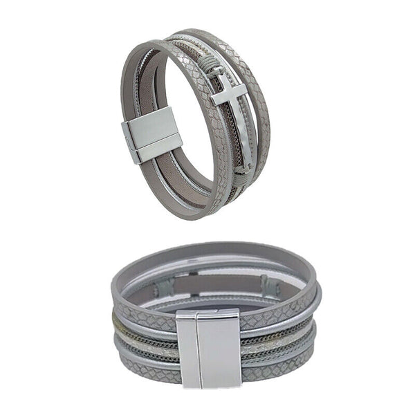 Men Cross Bracelet Multi-Layer Leather Wristband Stainless Steel Stylish Gift AU