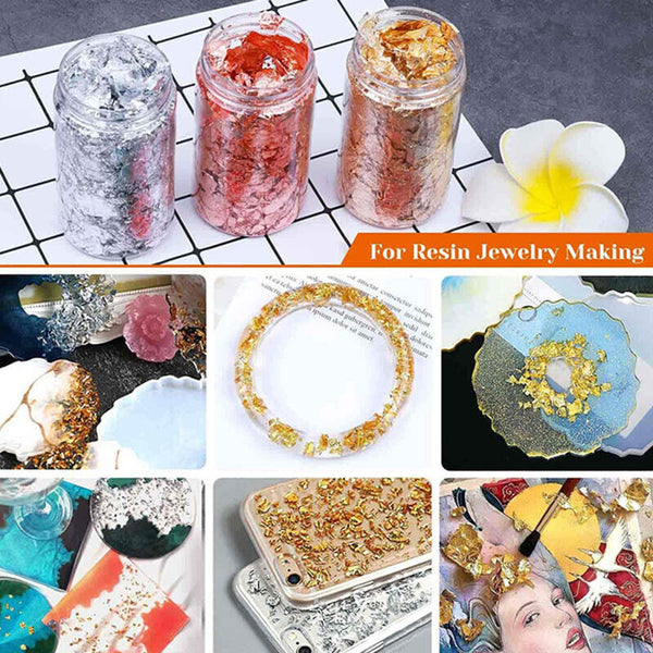 3PCS Gold & Silver & Rose Gold Foil Flakes Leaf Wrap Nail Art Acrylic Gel Polish