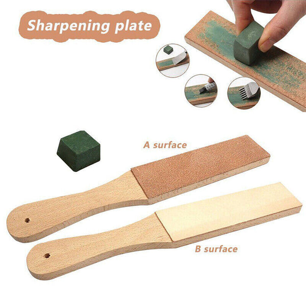 Dual Sided Leather Blade Strop Cutter Razor Sharpener Polishing Wooden Handle HG