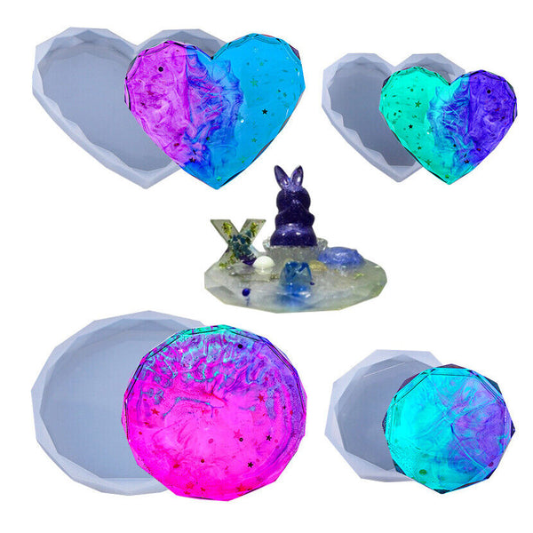 2x Coaster Resin Casting Heart Mold Silicone Agate Making DIY Mould Tool Craft