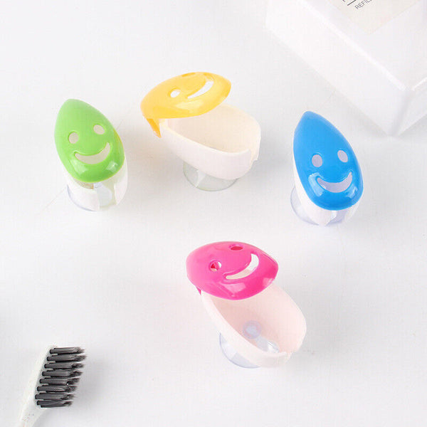 4PCS Toothbrush Cover Rack Holder Gripping Smile Face Suction Stand Mount Wall