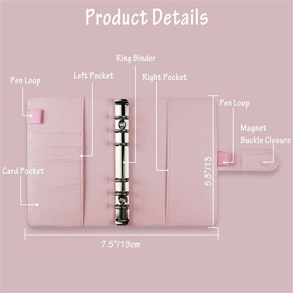 A6 PU Laser Leather Notebook Binder Budget Planner Organizer Cash Binder Pockets
