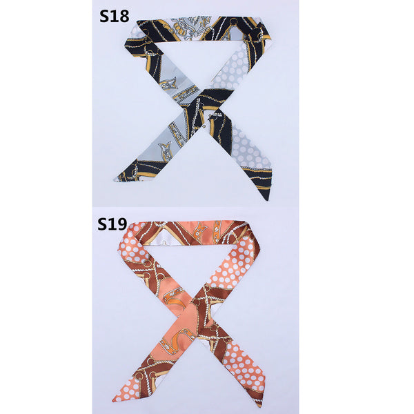 2PCS Women Silk Twilly Ribbon Narrow Scarf Wrap Tied Bag Handle Hair Tie Bandana