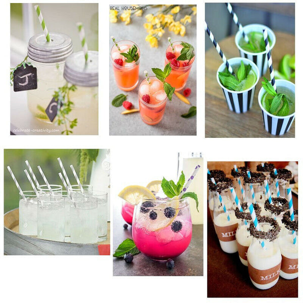 100x Colourful Paper Drinking Straws Straw FOIL Metallic Striped Party Wedding