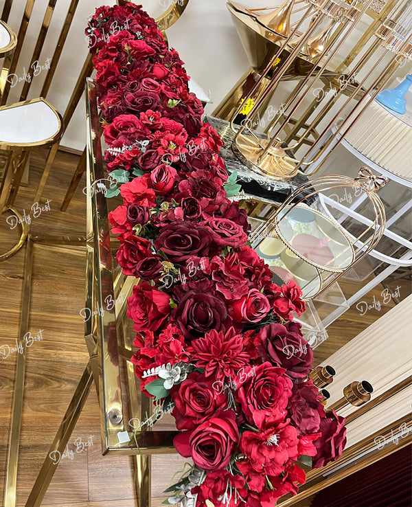 1.8M Red Flower Arrangement Runner Floral Engagement Wedding table Background De