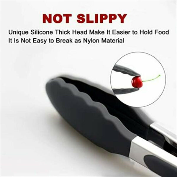 2Pack Black Kitchen Tongs Premium Silicone BPA Free Non-Stick Stainless Steel AU