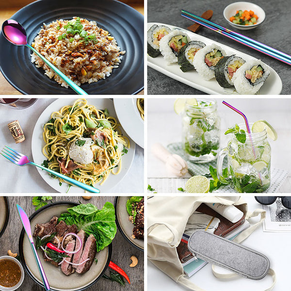 8pcs Portable Stainless Steel Tableware Dinnerware Travel Camping Cutlery Set AU