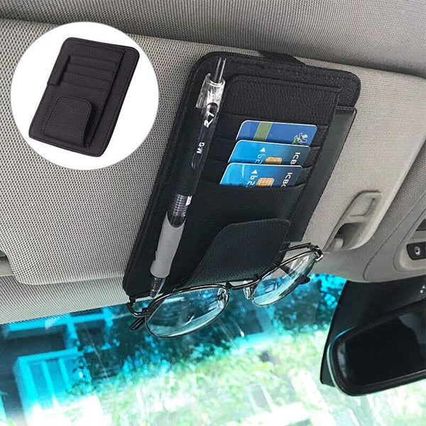 Sun Visor Organizer Sunglasses Holder Card Storage PU Leather Pouch Car Black AU