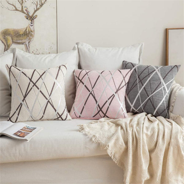 Chenille Cushion Cover Geometric Geo Striped Throw Soft Pillow Case Home 45x45cm