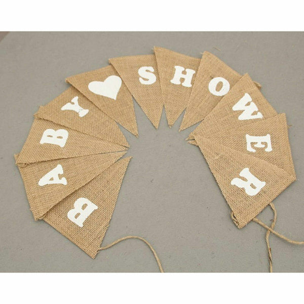 2sets Baby Shower Bunting Flag Banner Hessian Burlap Rustic Party Hanging 2.8M