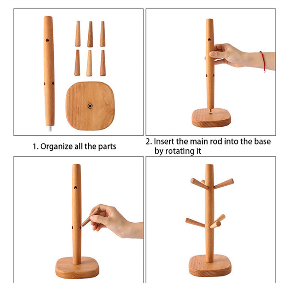 Tree Rack Wooden Mug Stand Coffee Tea Cup Holder Storage Rack Hanger HomeKitchen