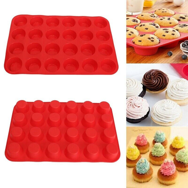 24 Cavity Pan Tray Silicone Mould Mini Cupcake Cookie Baking Mold Muffin Cup AU