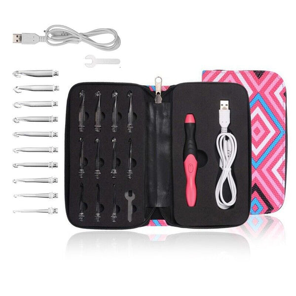 11in 1 LED Light Up Crochet Hooks Set USB Knitting Needles Weave Sewing Tools AU