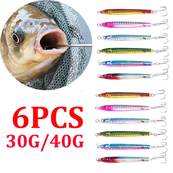 6pcs Lead Metal Jigging Lure 30g-40g Spoon Bait Saltwater Jig Fishing Tackle Lot