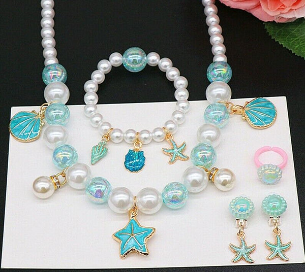 5PCS Girls Starfish Jewelry Set – Kids Necklace & Bracelet Gift Set