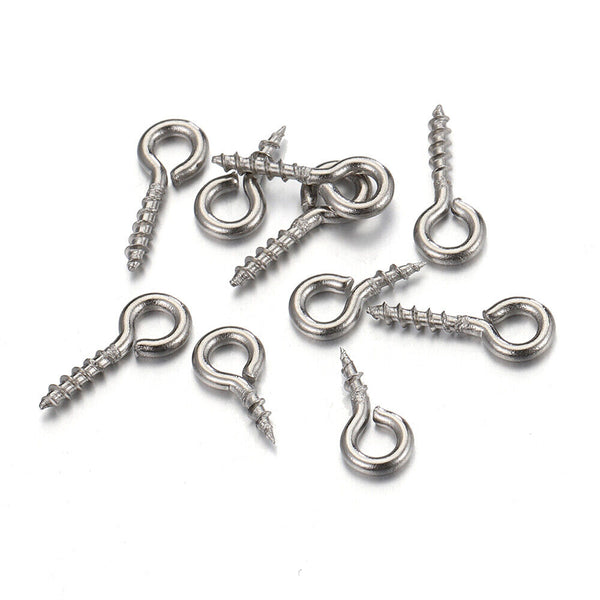 30-120X Small Tiny Mini Eye Pins Eyepins Hooks Eyelets Screw Threaded Peg 8x4mm