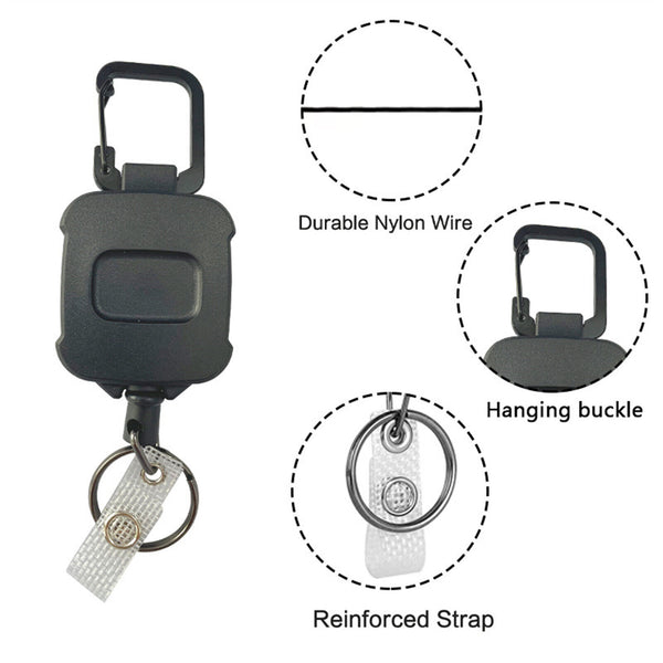 1X Heavy Duty Metal Retractable Carabiner Key Chain Ring Badge Holder Steel Cord