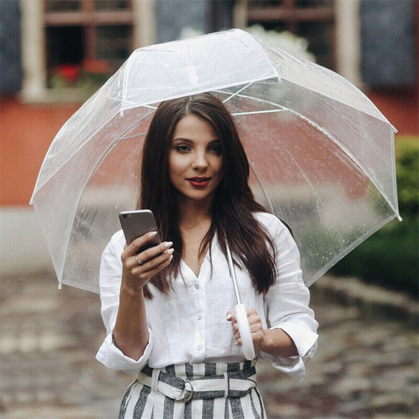 5PCS Clear Dome Umbrella Wedding Rain Transparent Parasol Handle Waterproof AU