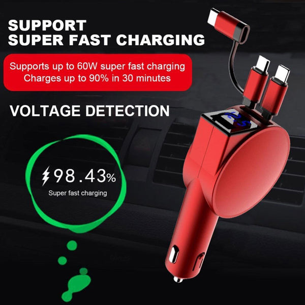3 IN 1 Fast Retractable Car Charger USB Port Charging Adapter for iPhone Android