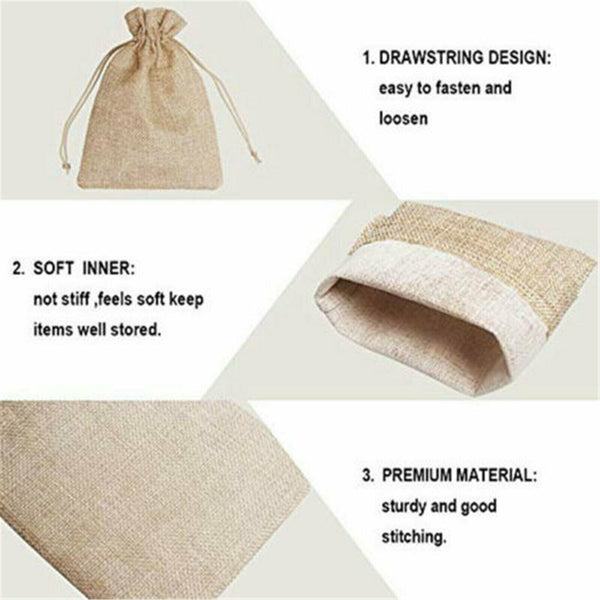 15x20cm Small Bag Natural Linen Pouch Drawstring Burlap Jute Sack Jewelry