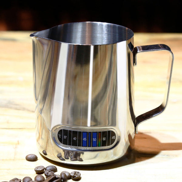 600ml Pitcher Jug Espresso Frothing Thermometer Milk Coffee Stainless Steel