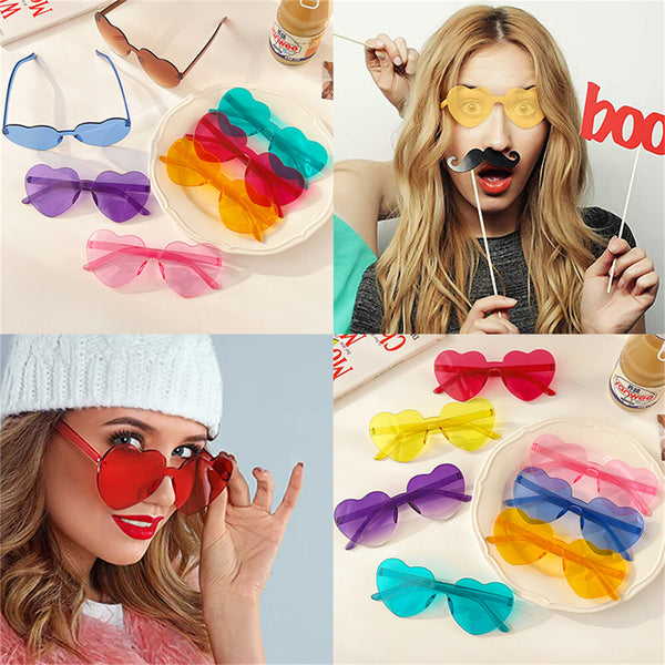 2PCS Love Heart Shape Sunglasses Clear Lens Rimless Festival Glasses Dress Party