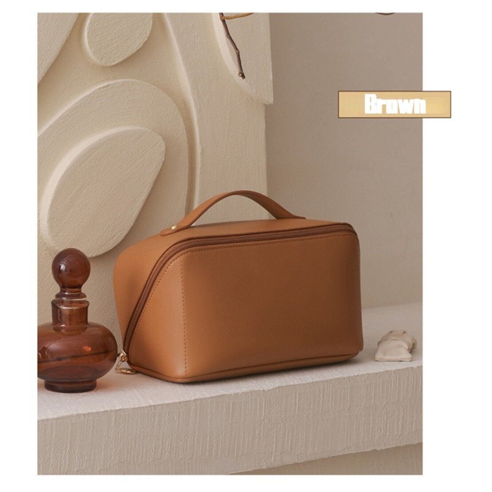 Large Capacity Travel Cosmetic Bag Makeup Brushes Slots Dividers Organizer Pouch
