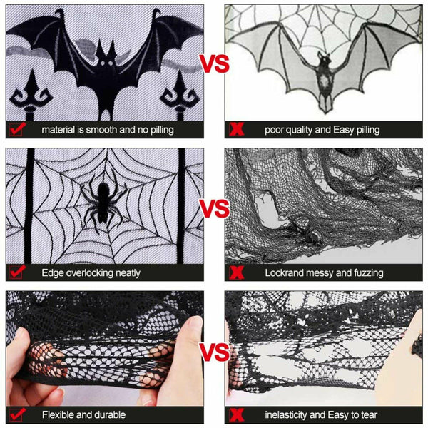 Haunted House Halloween Decoration Gothic Black Lace Spider Web Curtains Props A
