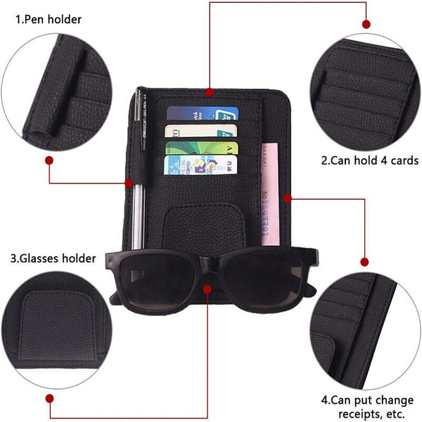 Sun Visor Organizer Sunglasses Holder Card Storage PU Leather Pouch Car Black AU