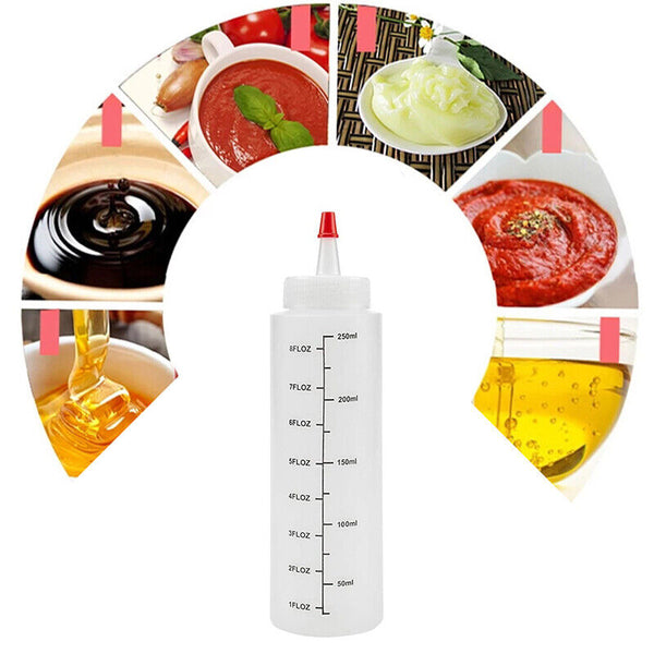 6pcs 250/450ML Sauce Bottle Measuring Squeeze Crafts Bottle Condiment Dispenser
