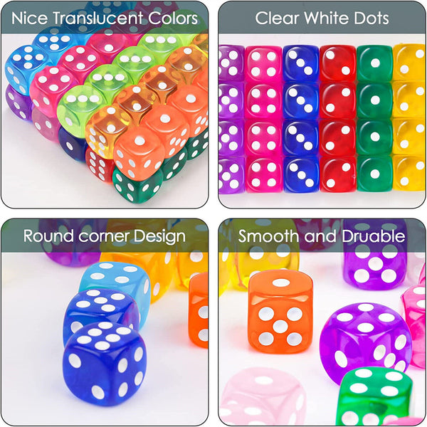 12PCS 6 Sided Games Dice Transparent Coloured Game Play Toy Bulk Board Game AUS