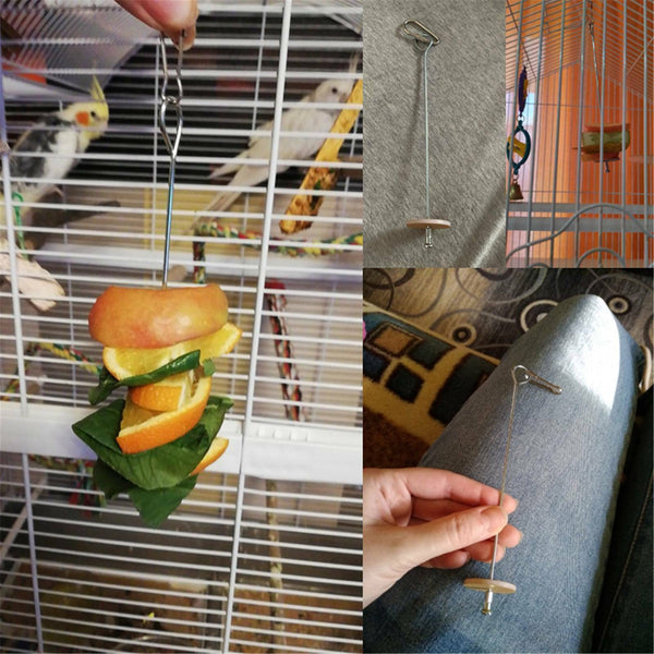 Stainless Steel Bird Parrot Cage Skewer Food Meat Stick Spear Fruit Toy Holder